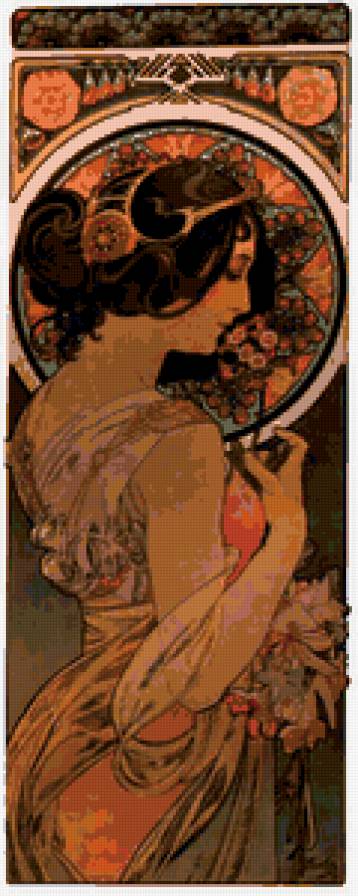 Картина А.Мухи - женщина, цветы - предпросмотр