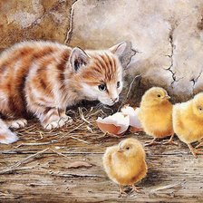 Схема вышивки «котенок с цыплятами»