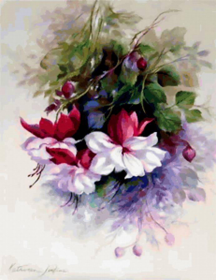 Фуксия - цветы, букет, цветочное, живопись - предпросмотр