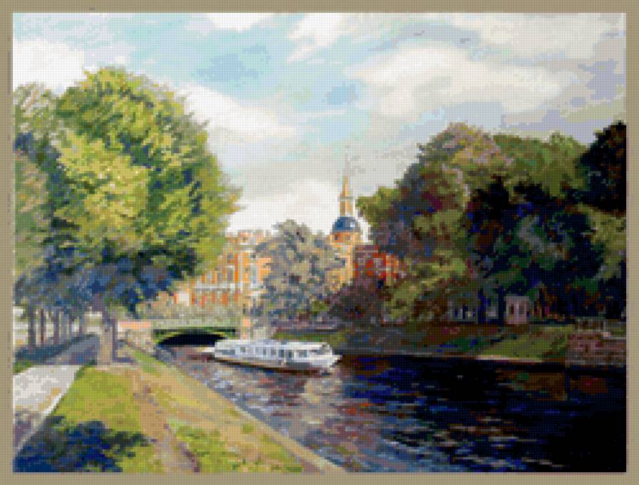 городской сюжет,инженерный замок - картина, вид моста, город, пейзаж - предпросмотр