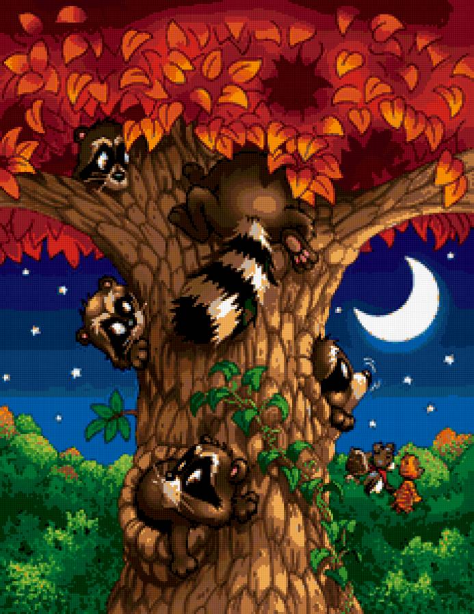 еноты - ночь, детям, мультяшки, зверята, мультик, детская, енот - предпросмотр