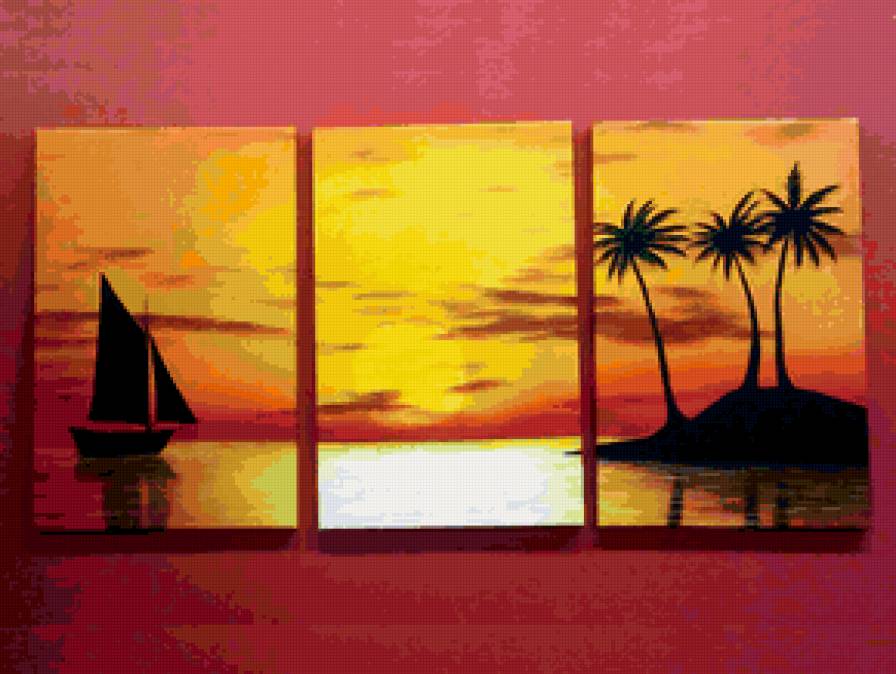 диптих, триптих, полиптих.... - закат, остров, триптих, море, кораблик - предпросмотр