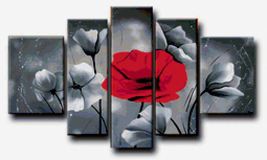 ТРИПТИХ - триптих красный мак, цветы - предпросмотр