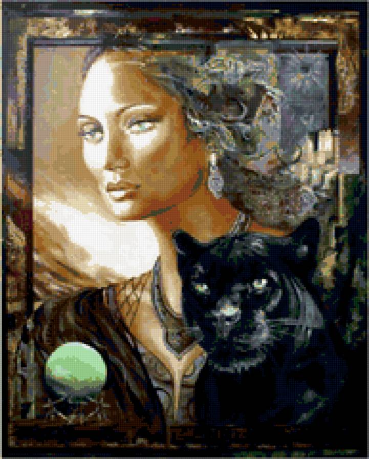 девушка и пантера - пантера, одиночество, красота, девушка, картина, любовь - предпросмотр