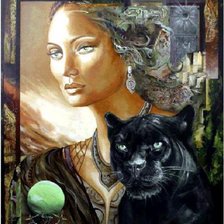 Схема вышивки «девушка и пантера»