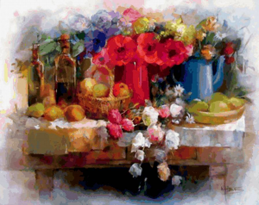 Цветочное - живопись, букет, цветочное, цветы, розы - предпросмотр