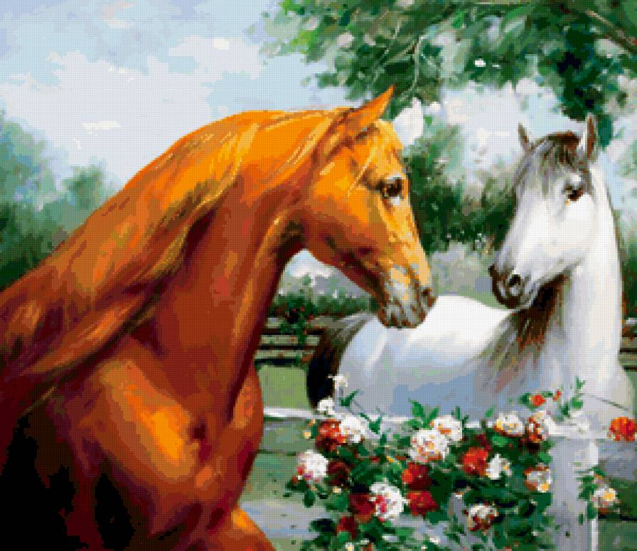 ДИПТИХ   "Две мелодии" - любовь, кони, цветы, взгляд, диптих, озеро - предпросмотр