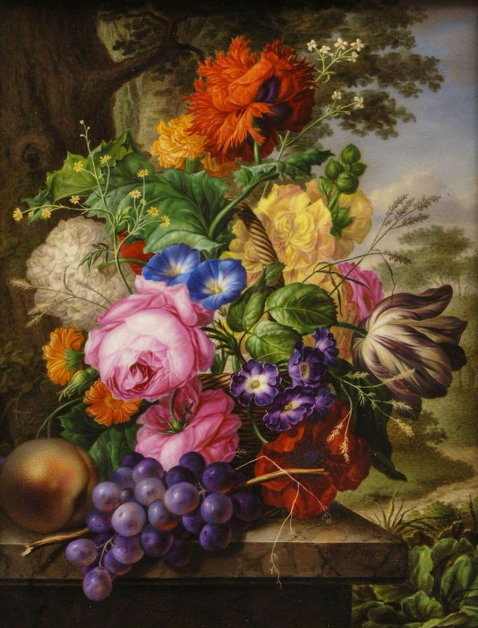 Натюрморт, цветы, фрукты - натюрморт, цветы, фрукты - оригинал