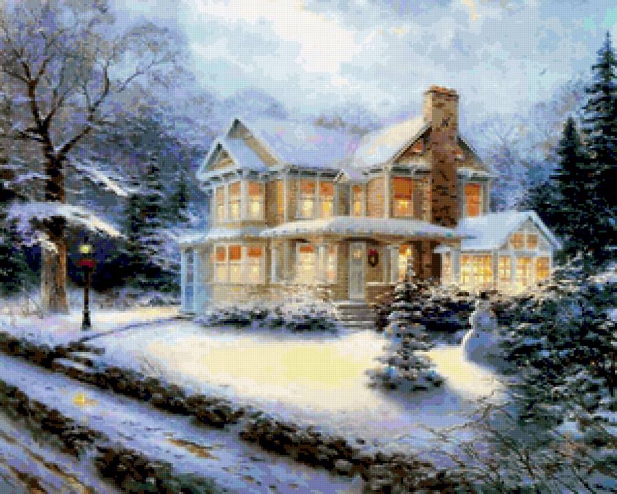Праздник Света от Томаса Кинкейда (Thomas Kinkade) - дом, природа, зима - предпросмотр