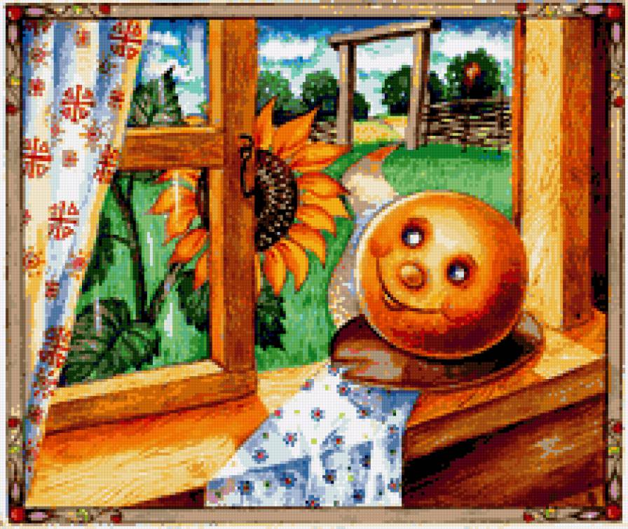 Колобок - колобок, сказка, подсолнух, для детей, любимые сказки, окно - предпросмотр