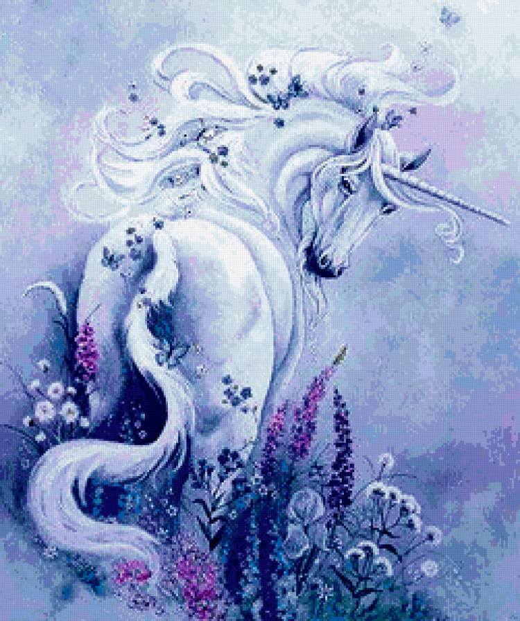 Единорог. Цветы и бабочки - кони, цветы, единорог, миф, фентези, лошадь, бабочки, лошади - предпросмотр