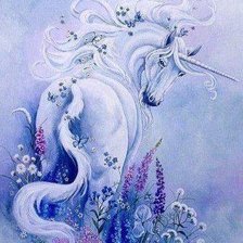 Схема вышивки «Единорог. Цветы и бабочки»