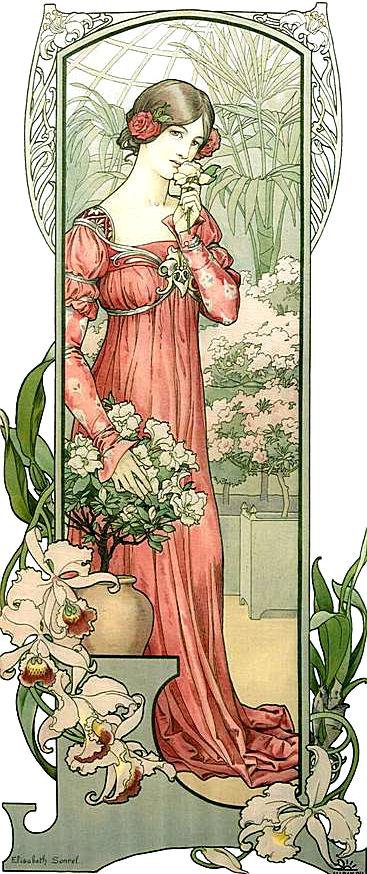 девушка в красном - цветы, сад, картина, живопись - оригинал