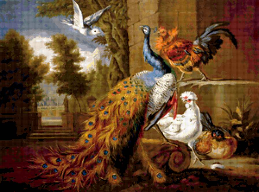 ДИПТИХ   "Разные  мелодии" - живопись, дворец, павлин, птицы, природа - предпросмотр