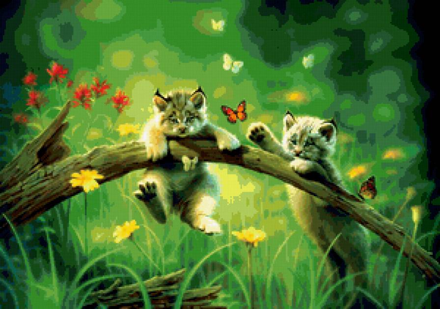 серия "животные" - животные. рысята.бабочки - предпросмотр