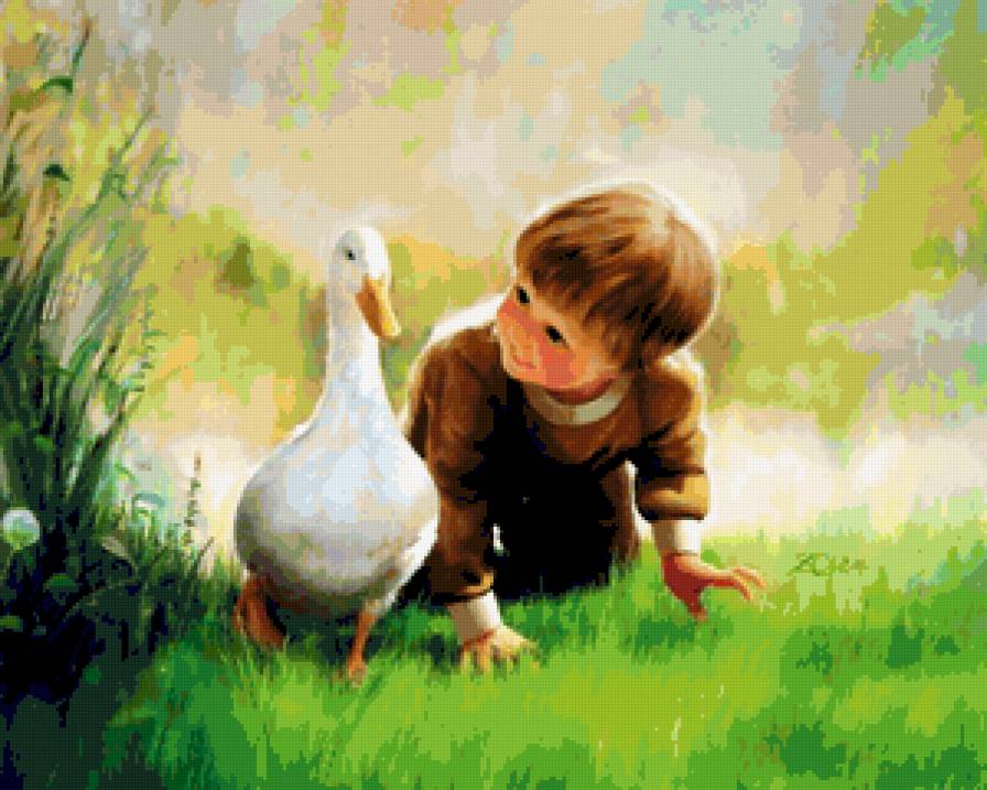 Мальчик с уткой - мальчик, ребенок, природа, утка - предпросмотр