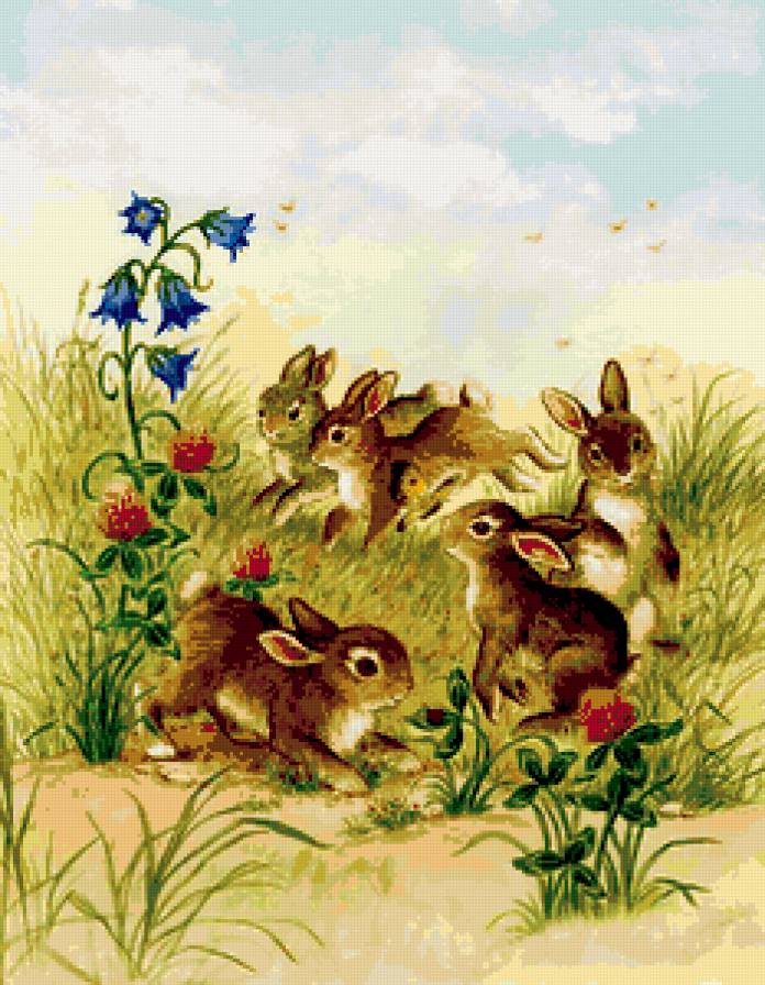 Милые зайчики - животные, цветы, заяц - предпросмотр