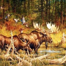 Схема вышивки «Лоси в лесной глуши»