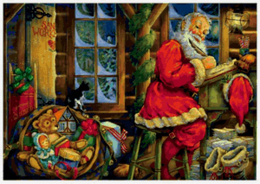 ДЕД МОРОЗ - праздники, игушки, кошка, домик, зима, письмо, новый год, лампа - предпросмотр