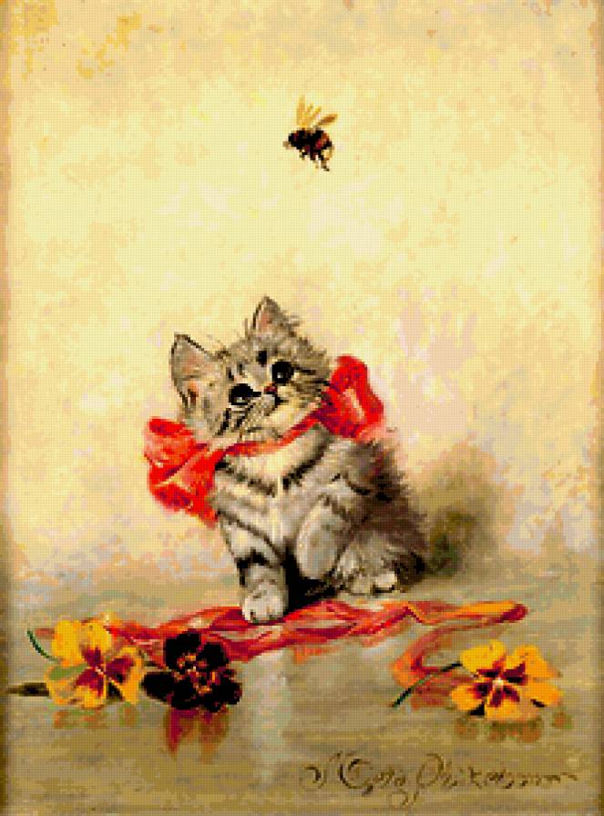 Котёнок с пчёлкой - лев, кот, животные, пчела, насекомые - предпросмотр