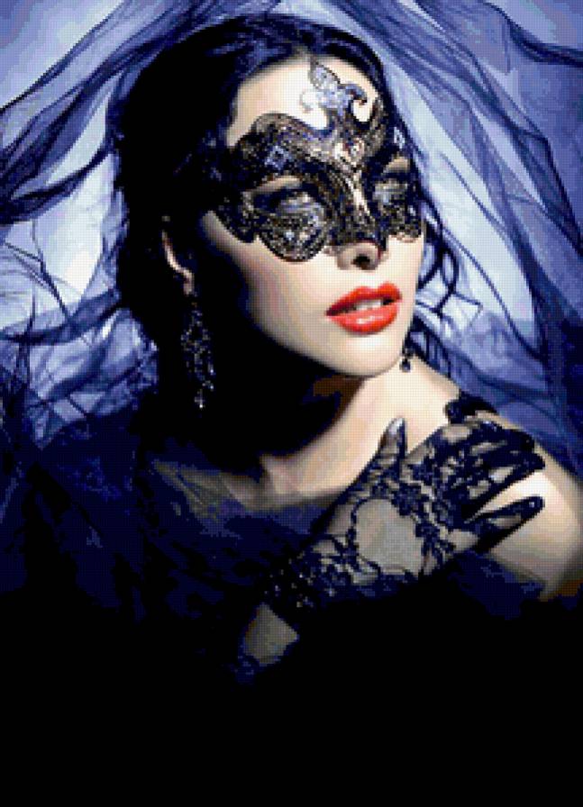 Дама в маске - женщина, на черном, богиня, маска, девушка - предпросмотр