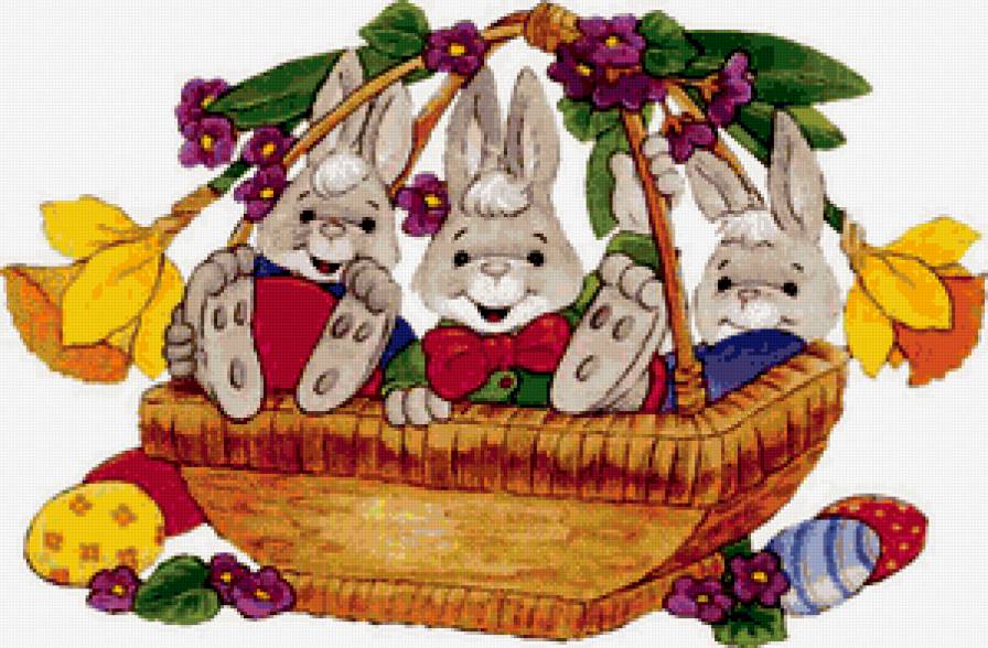 ПАСХА - цветы, праздники, корзина, зайчики, яйцо, фиалка. нарцыс, пасха - предпросмотр