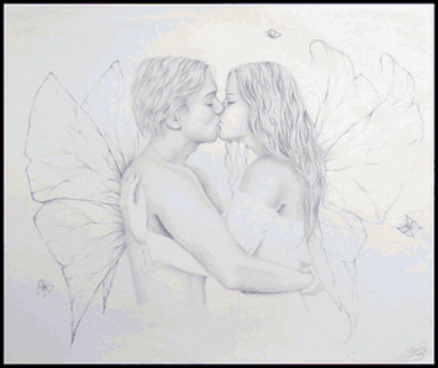 черно-белое - девушка, фея, парень, ангел, монохром, люди, любовь, чувства - предпросмотр