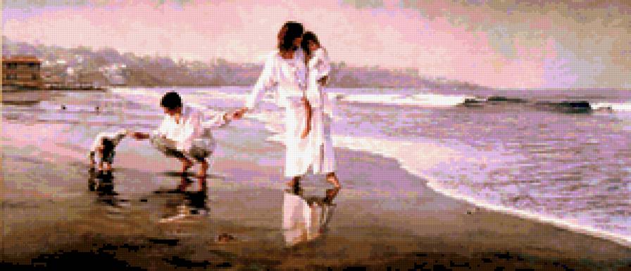 семья - женщина, мама, море, папа, мужчина, семья, ребенок - предпросмотр