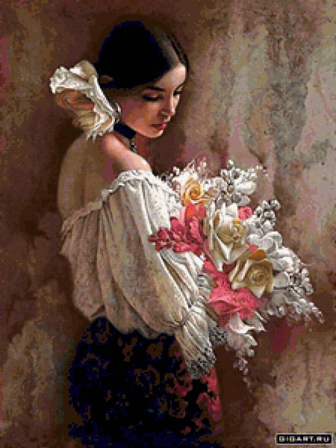 Девушка - цветы, девушка, испанка - предпросмотр