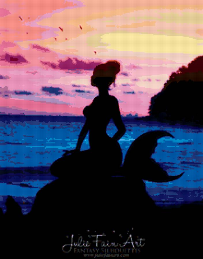 русалка - миф, русалочка, русалки, мифология, море, закат, сказка, силует, фентези - предпросмотр