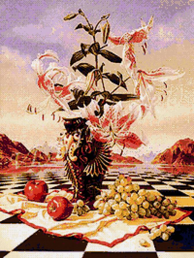 Геометрия и лилии - абстракция, картинка, натюрморт.живопись - предпросмотр