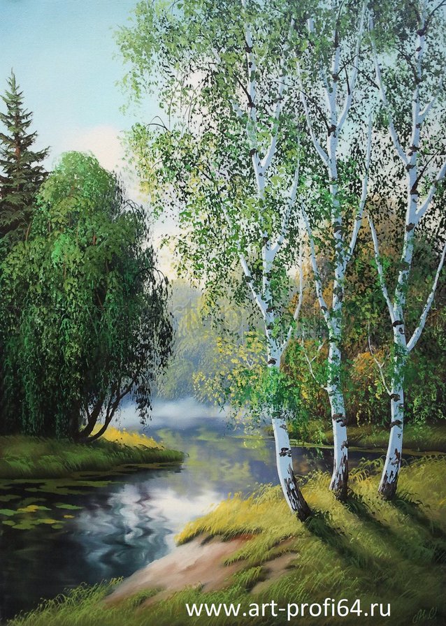 туман над рекой - березы, река, природа, вода, лето, утро - оригинал