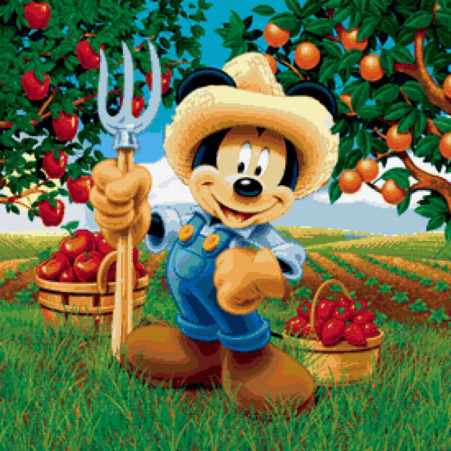 садоводство - подушка, апельсины, сад, дисней, мультик, мультяшки, микки, дача - предпросмотр