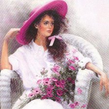 Схема вышивки «Дама с букетом космей»