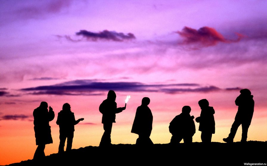 Лиловый закат - небо, лиловый, закат, люди - оригинал