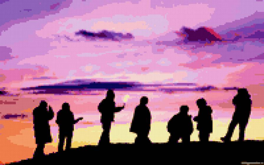 Лиловый закат - закат, небо, лиловый, люди - предпросмотр