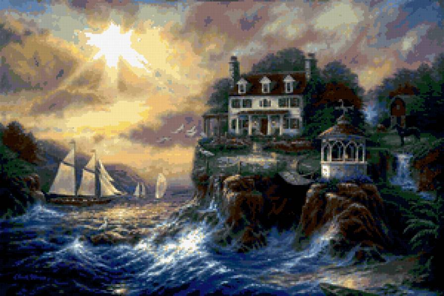 Художник Чак Пинсон - живопись, волна, пейзаж, корабль - предпросмотр