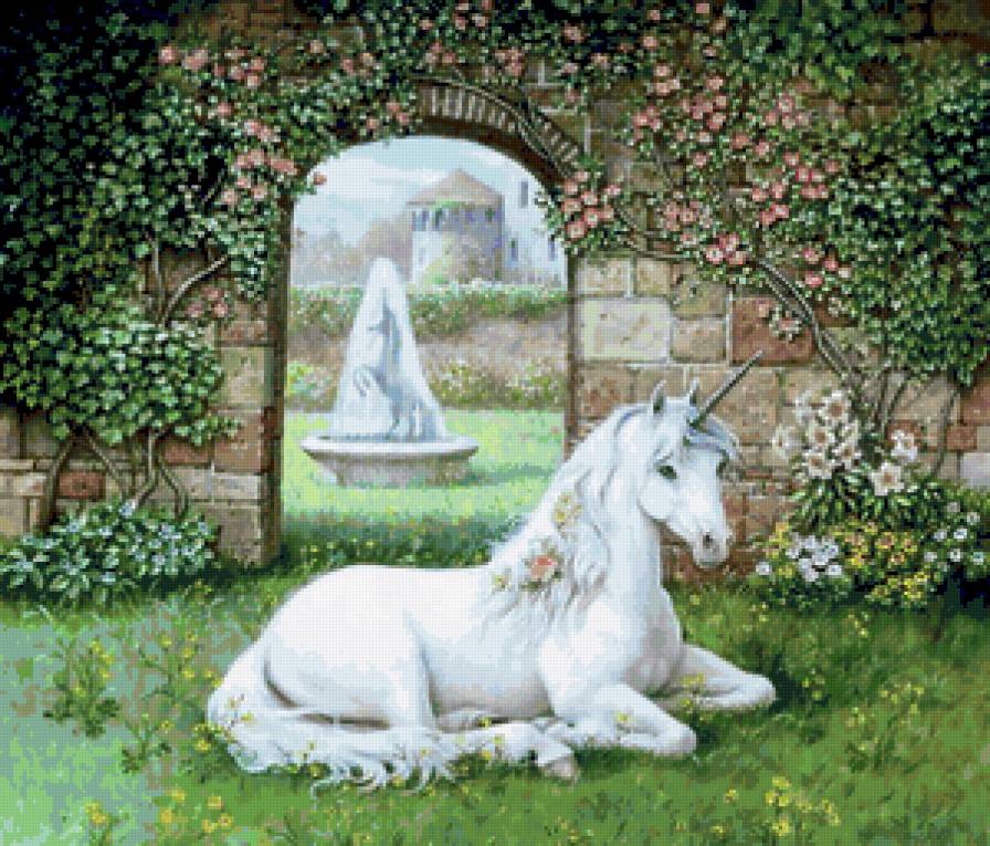 Сад единорога - лошади, любовь, единорог, лошадь, фентези, кони, миф - предпросмотр