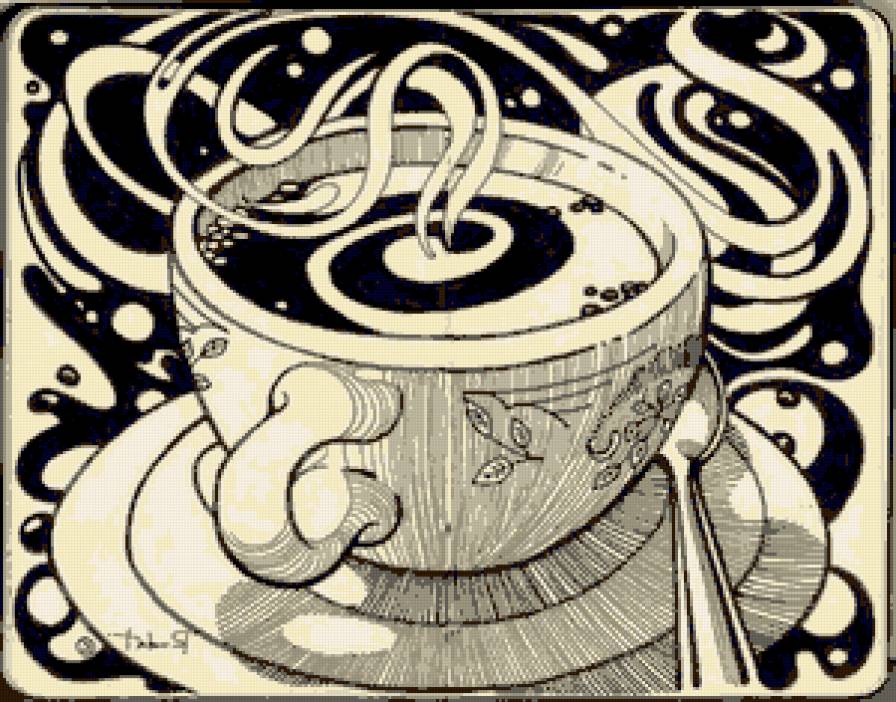 Чашка кофе - черно-белое, чашка, кофе, на кухню, кухня, для кухни, монохром, coffee - предпросмотр