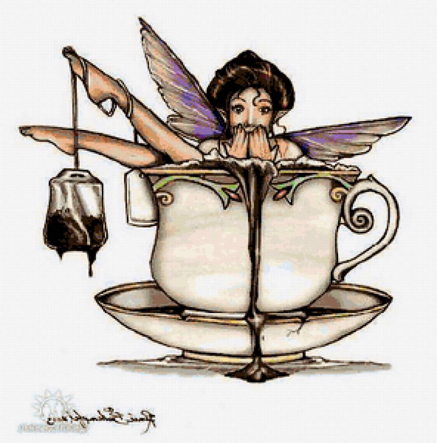 Кофейная феечка - феечка, coffee, кофе, на кухню, для кухни, фея, эльф, прикол, чашка - предпросмотр