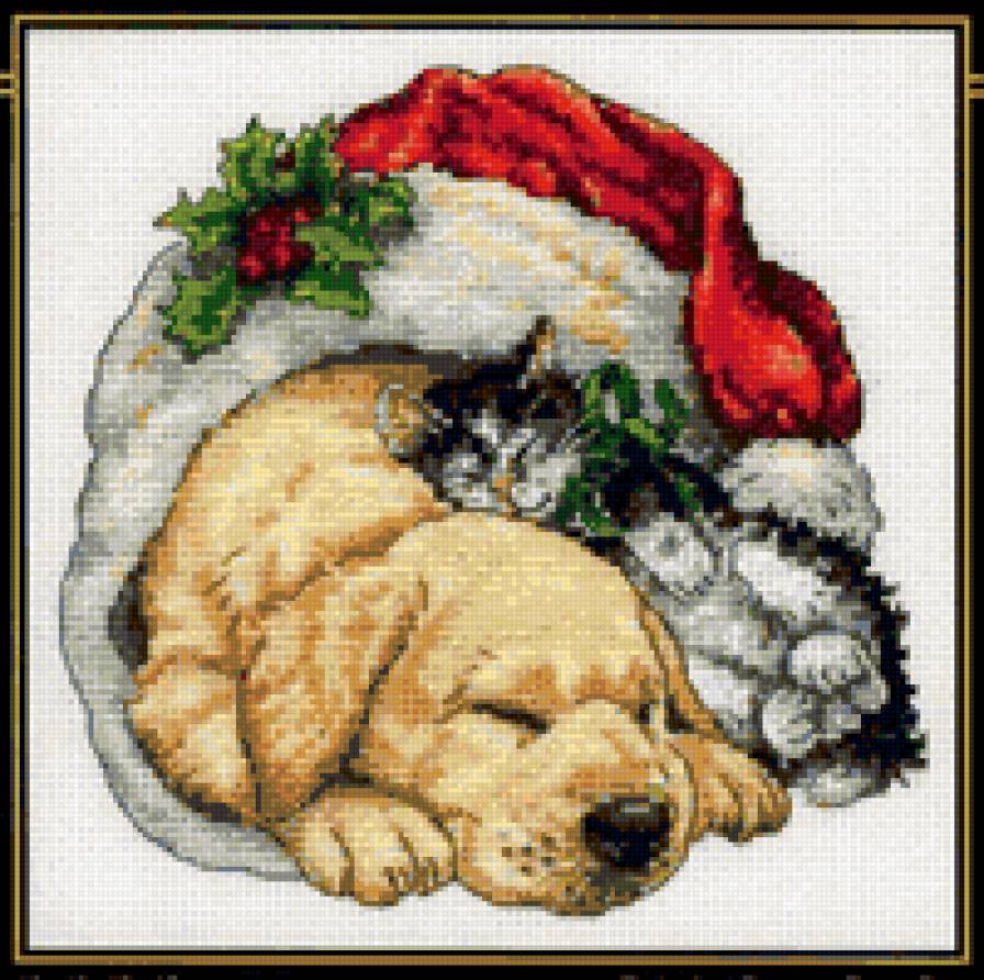 новогодние щенок и котенок - предпросмотр