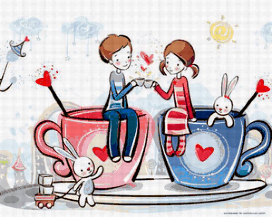 Утренний кофе - на кухню, двое, для кухни, кухня, кофе, чашка, пара, coffee - предпросмотр