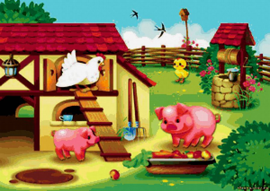 ДЕТЯМ - сказка, веселый дворик. поросенок, цыпленок, сказочные герои - предпросмотр