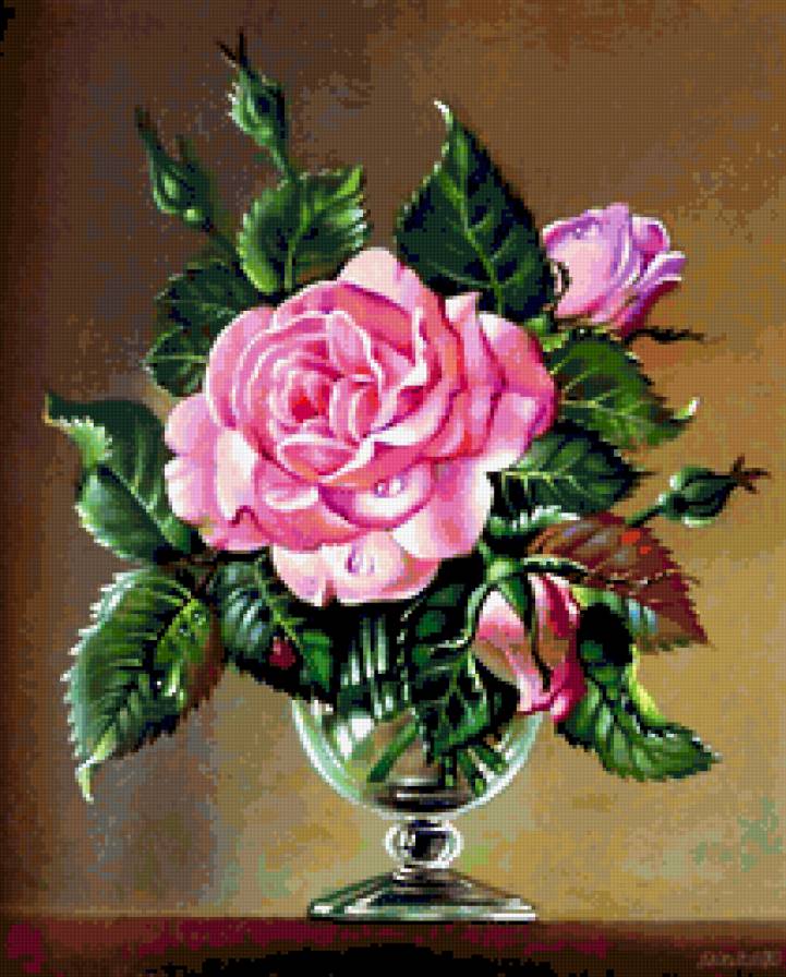 Розовый букет - цветы в вазе - предпросмотр