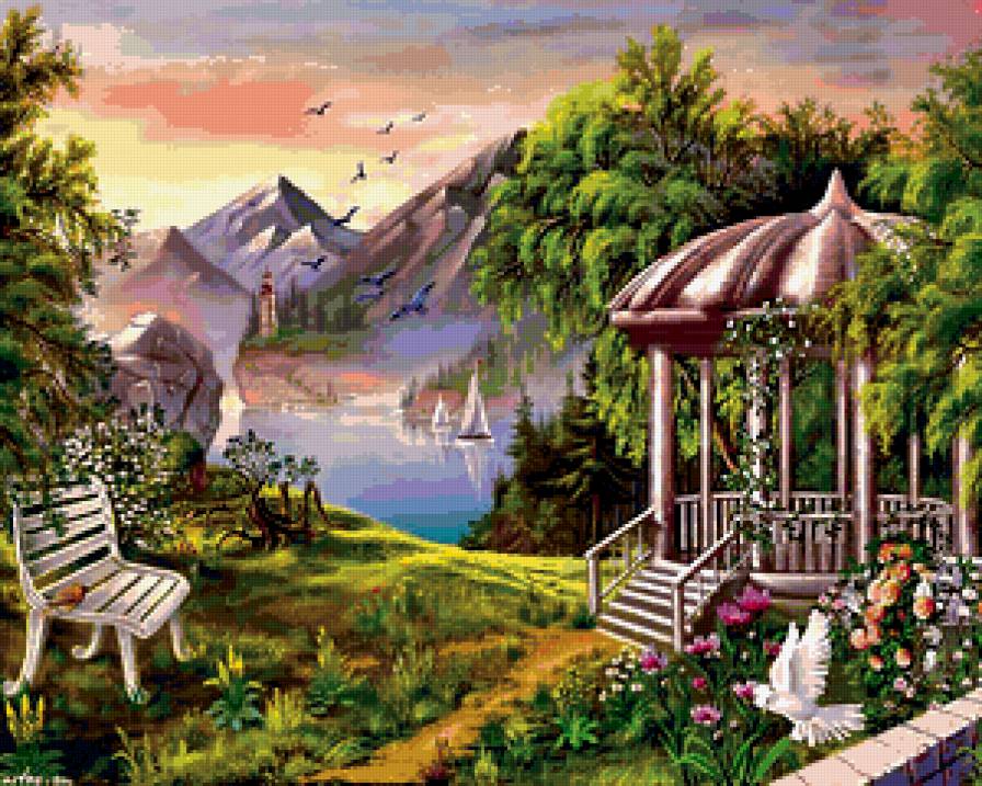 пейзаж - природа, река, парк, картина, лес, пейзаж, живопись - предпросмотр