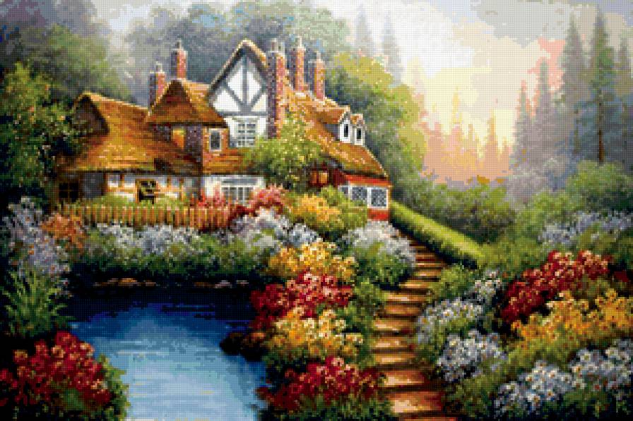 пейзаж - парк, лес, пейзаж, живопись, картина, река, природа - предпросмотр