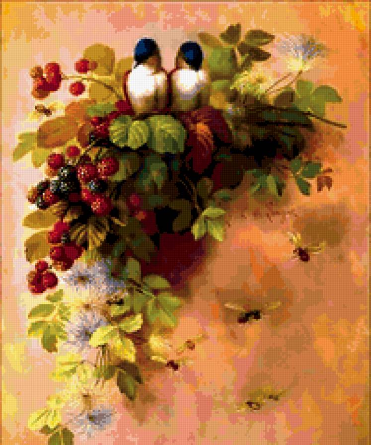 натюрморт - , натюрморт.птицы, букет, цветы, романтика, природа - предпросмотр