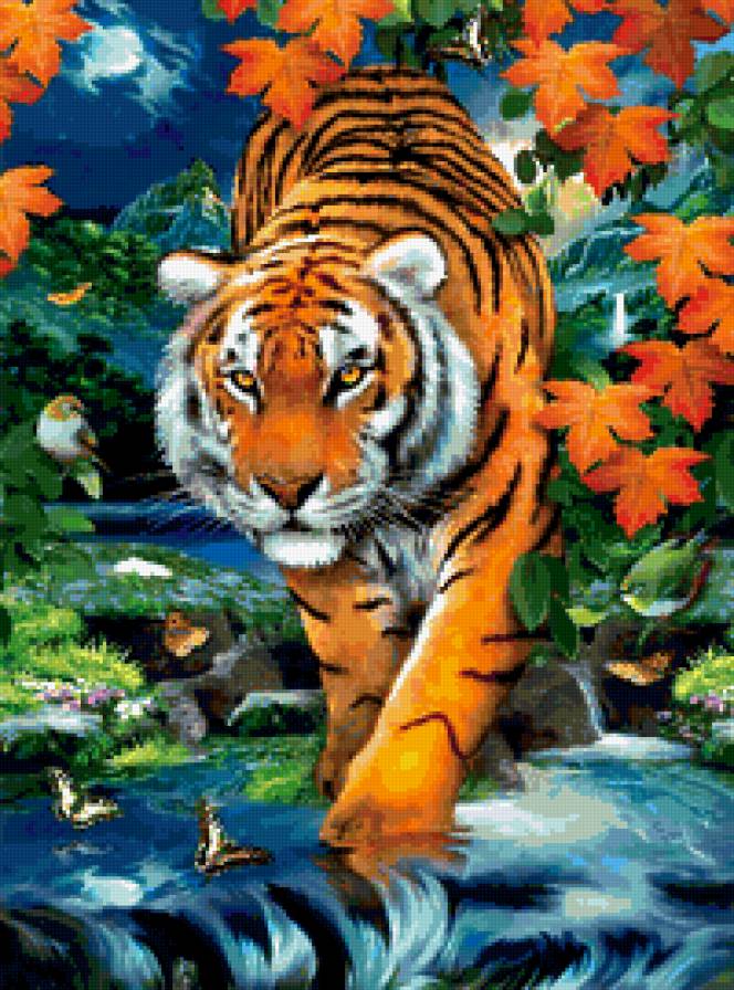 тигр - природа, тигр, картина, животные, фауна - предпросмотр