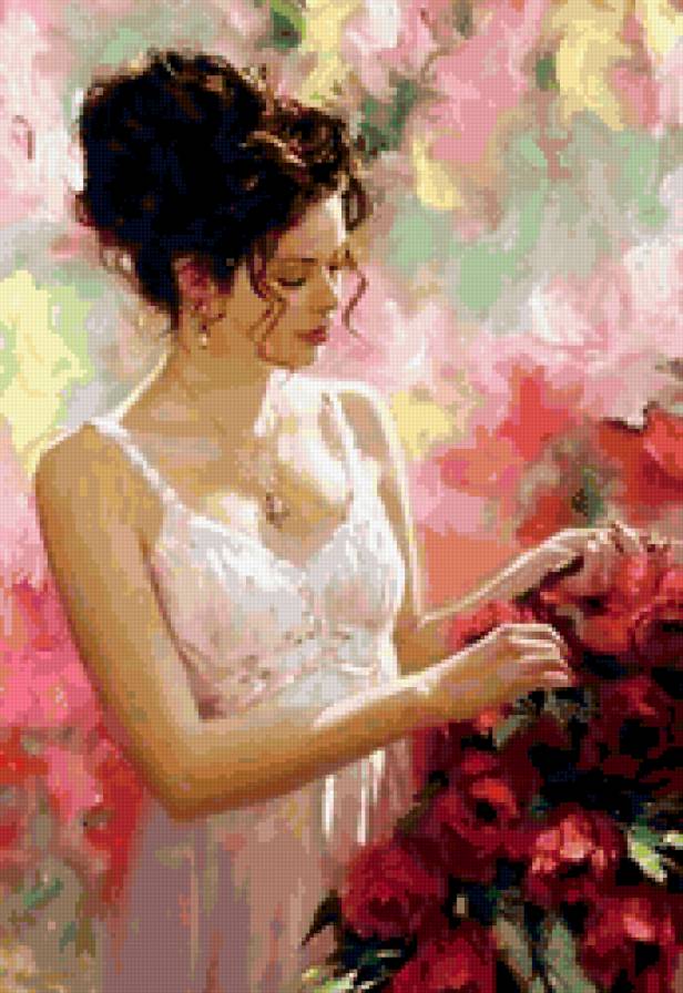 девушка - красота, девушка, цветы, картина, любовь, одиночество - предпросмотр