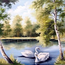 Схема вышивки «лебеди на пруду»